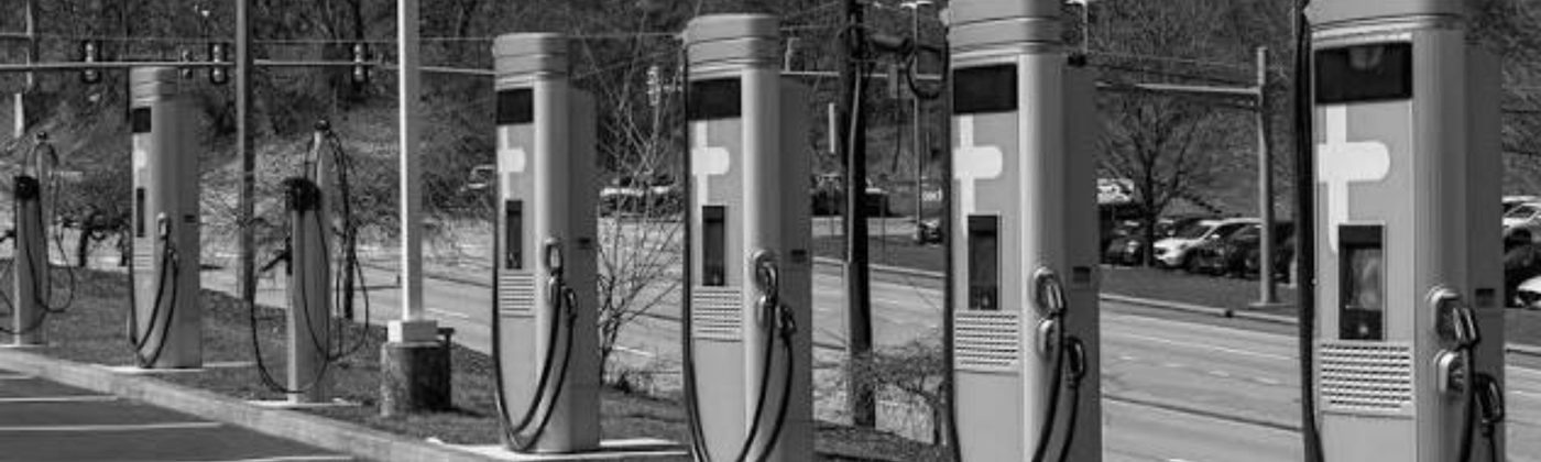 Row of EV charging stations